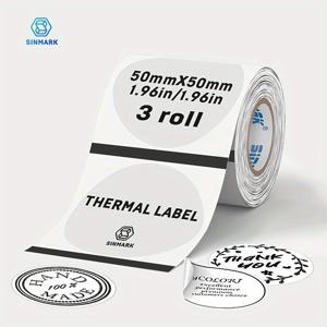 TEMU SINMARK 3개 세트 원형 투명 열전달 라벨, 50mm x 50mm - 방수 및 내구성, 로고, 인증서, 날짜, 식품 및 화장품 식별용 인쇄 가능한 스티커