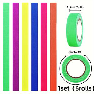 TEMU 야광 형광 테이프, 6개 - 자체 접착, 방수, UV 반응 녹색, 분홍색, 파란색, 주황색, 노란색, 보라색 - 무대 안전, 파티, 홈 데코 등에 완벽함
