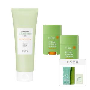 김정문알로에 큐어 에어라이트 UV 쉴드 선스틱, 20g, 2개 + 알로에 클렌져, 150g, 1개 + 증정(안티에이징 크림S 파우치, 2ml, 1개+ 큐어 알로에 슬라이스 젤리 마스크, 1매)