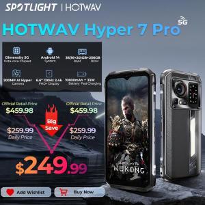 스마트폰공기계 공신폰 효도폰 자급제 HOTWAV Hyper 7 Pro 5G 견고한 휴대폰, 안드로이드 14 6.6 인치 FHD