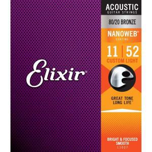 Elixir Strings 80/20 청동 어쿠스틱 기타 스트링 나노 웹 코팅 커스텀 라이트 (.011-.052) - 11027 악기