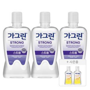 가그린 스트롱, 750ml, 3개 + 증정 (유자민트, 100ml, 2개 )