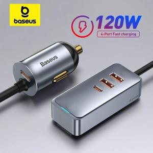 Baseus 120W PD 차량용 고속 충전기 QC 3.0 아이폰 호환 16 15 14 C타입 USB 휴대용 휴대폰