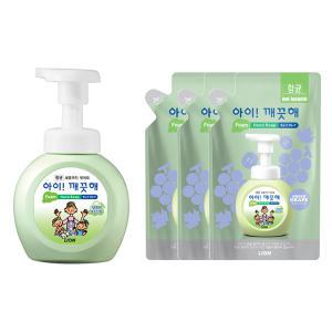 아이깨끗해 청포도향 폼 핸드솝 용기(250ml) 1개 + 리필(200ml) 3개 핸드워시 항균 손세정제