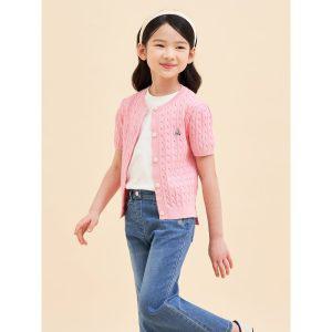 [BEANPOLE KIDS] 여아 면 케이블 5부 소매 크롭 카디건  라이트 핑크 (BI425AG01Y)