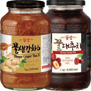 꽃샘 꿀생강차S 1kg+꿀대추차 1kg 생강차 대추차 생강청 대추청