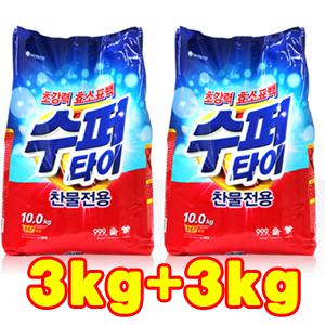 [ ]수퍼타이 표백플러스 리필 3kg+3kg[ ]10kg/12kg/찬물전용/슈퍼타이/가루세제/빨래/세탁용품/섬유유연제/