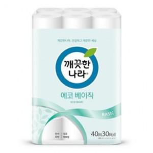 두루마리 화장지 물에녹는 휴지 먼지없는 에코베이직40M30롤박스3롤입 두루말이 코스트코