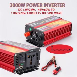 차량용 인버터 순수정현파 태양광 시거잭 전압 변환기 변압기, 3000W 피크 인버터, DC 12V 및 24V, 48V 60V