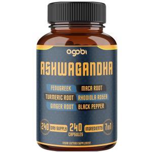 Agobi 240 캡슐 - 8개월 분량 7in1 Ashwagandha 8050mg 호로파, 마카, 강황, 로디올라, 생강 및 흑후추와