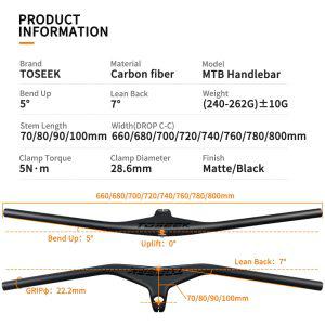 호환 TOSEEK-매트 블랙 카본 파이버 자전거 MTB 라이저-17 도 일체형 핸들바 및 스템 산악 부품