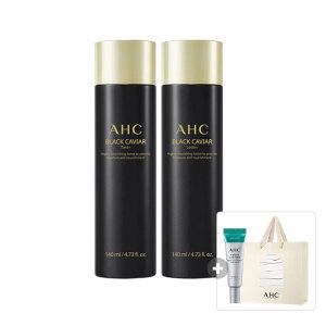 AHC 블랙캐비어토너 140ml, 1개+로션 140ml, 1개+유스래스팅리얼아이크림포페이스 7ml, 1개+쇼핑백