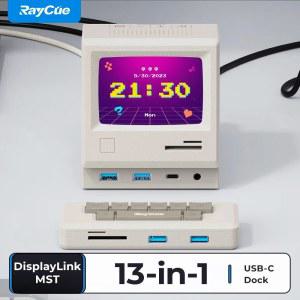 c타입허브 RayCue 128K Pro USB 허브 10Gbps 구조독 c타입 도킹 스테이션 4K 60Hz HDMI 디스플레이 링크 도크 디지털액자 탁상시계 모드 멀티포트 USB허브 프로 에어 M1 M2 M3 Max 노트북 용 C to Hdmi 트리플 듀얼