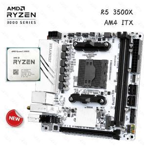 JGINYUE AM4 ITX 마더보드, B350 AMD Ryzen 5 3500X DDR4 듀얼 채널 메모리, 최대 32GB 지지대, 2 M.2 XMP