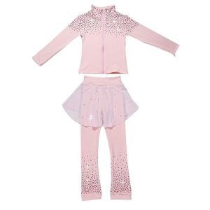 JoyCan Girls Starry Sky Pink Figure Skating Training Set with Velvet Warmth and Shining Dress Skir