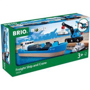 Brio World 33534 컨테이너 선박 및 크레인 왜건 4피스 기차 액세서리