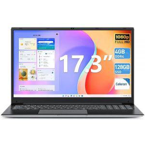 Naclud 노트북 17.3인치 컴퓨터 4GB DDR4 128GB SSD 셀러론 J4105 프로세서 2.5GHz 웹캠 미니 HDMI USB3.2