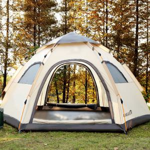 KALLUS CAMPING 대형 오토텐트 6인용 베이지 / 원터치 육각텐트 6P