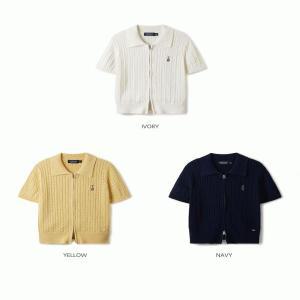 여성 스티브 반팔 케이블 집업 가디건 / Steve Cable Short Sleeve Zip-up Cardigan WHCKE2431F