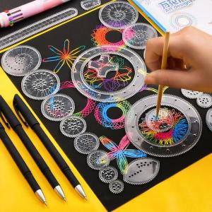 판타블렛 드로잉 그림 패드 클래식 기어 Spirograph 세트 기하학 스텐실 눈금자 스크래치 레인보우 종이 크