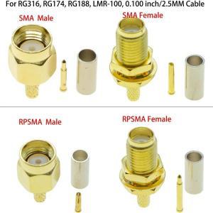 2X SMA 수 플러그 암 잭 RF 동축 커넥터, LMR100 RG174 케이블 스트레이트 어댑터용 직각 크림프