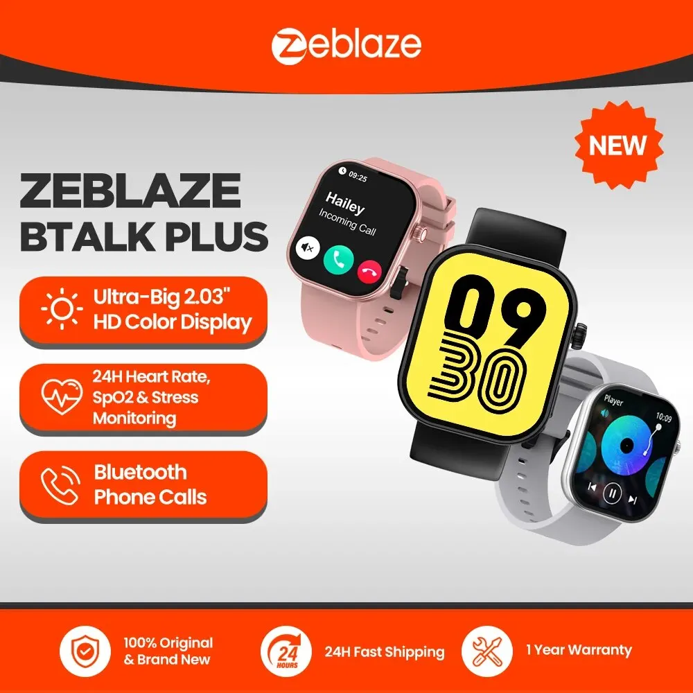 Zeblaze Btalk Plus 음성 통화 스마트워치, 2.03 인치 HD 컬러 디스플레이, 건강 및 피트니스 추적 스마트 워치, 남녀공용, 신제품