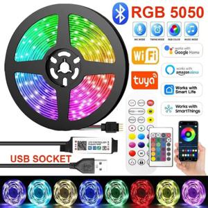 RGB 5050 LED 스트립 조명, 5V USB 투야 와이파이 앱 제어, 알렉사 크리스마스 침실 장식용 색상 변경 램프 테이프, 1-30m, 1180 인치