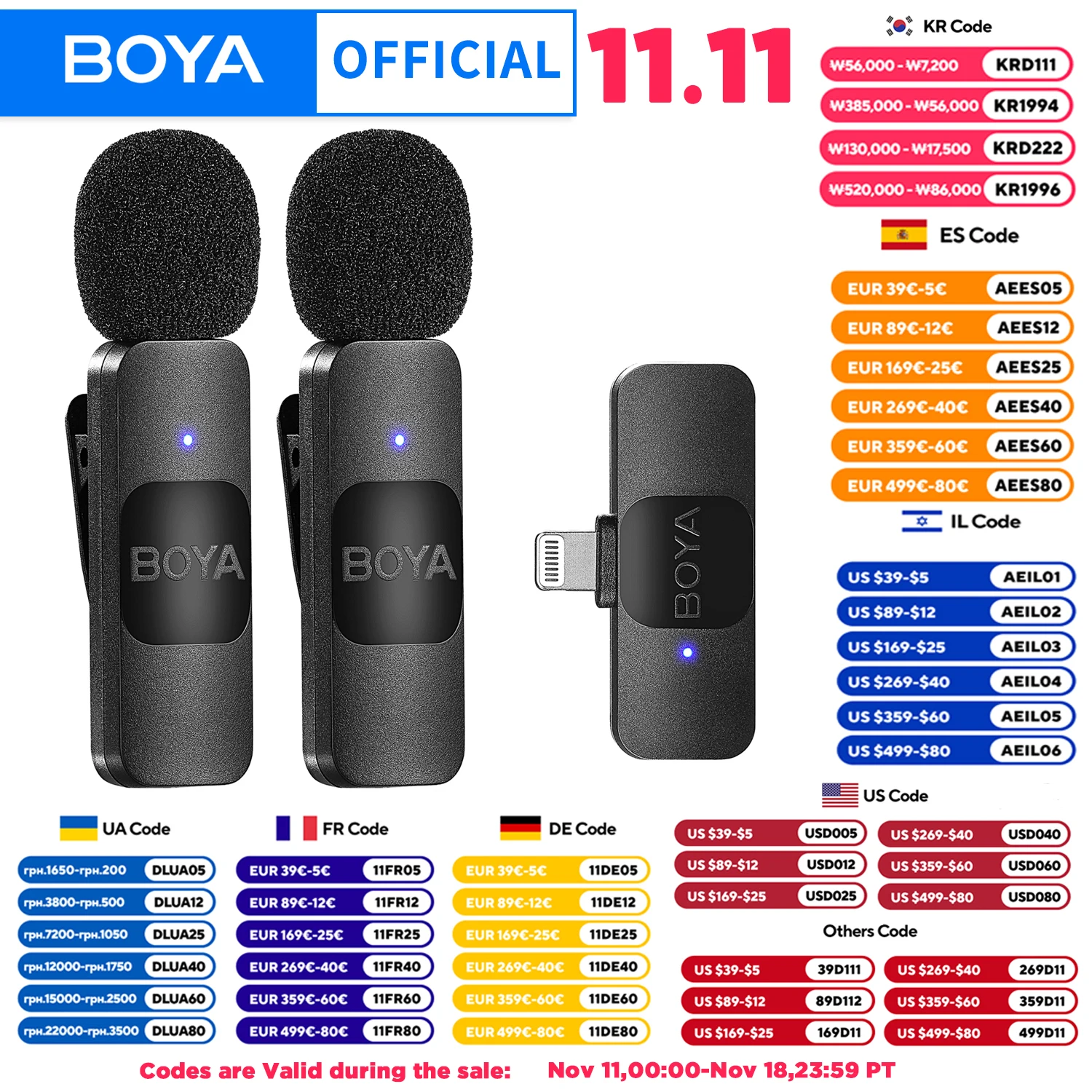 BOYA BY-V 전문가용 무선 라발리에 미니 마이크, 아이폰 아이패드용, 안드로이드 라이브 방송, 게임 녹화, 인터뷰 브이로그