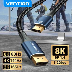 Vention-디스플레이포트 1.4 케이블, 8K 60Hz 4K HDR 165Hz 디스플레이 포트 오디오 케이블 비디오 PC 노트북 TV 디스플레이 포트 1.4 DP 케이블 1.2