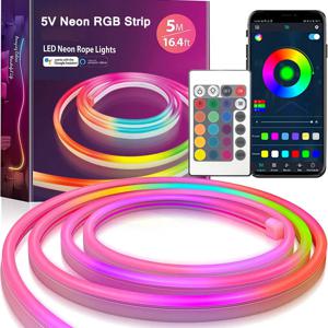 투야 USB RGB LED 네온 스트립 조명, 와이파이 블루투스 호환 리모컨, 방 크리스마스 LED, 유연한 테이프 방수 조명, 5V