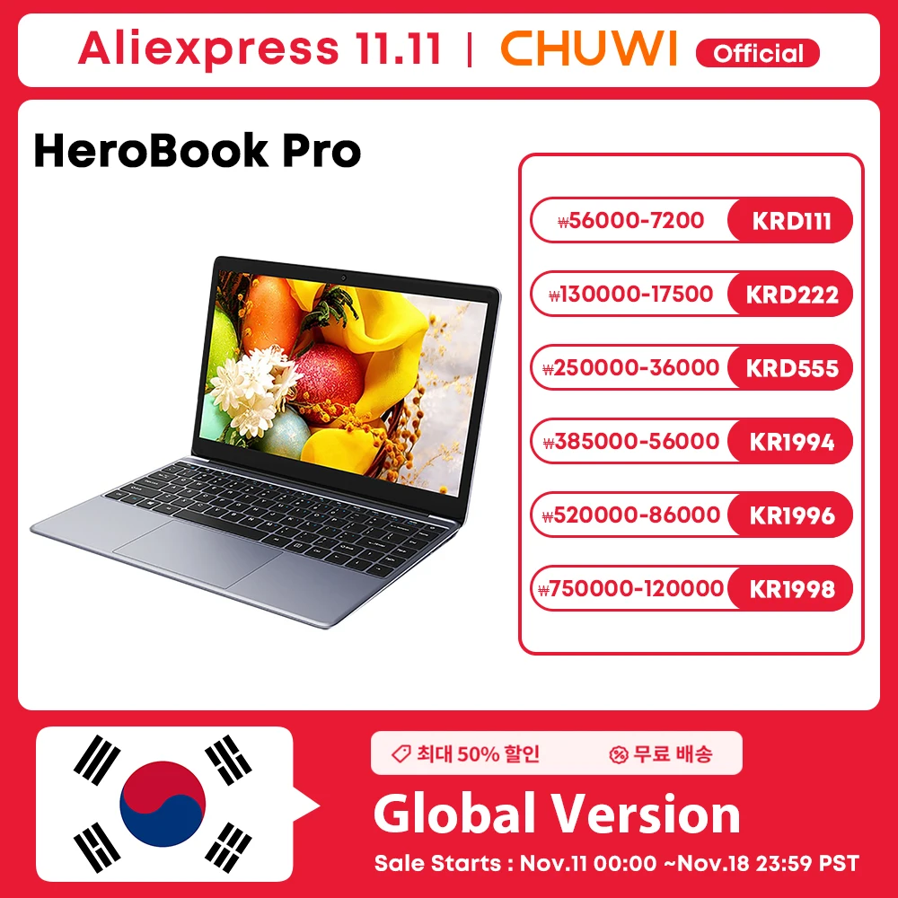 CHUWI Herobook Pro / Herobook Plus 노트북, 윈도우 11 노트북, 14.1 인치, 15.6 인치 FHD 인텔 N4020 LPDDR4, 8GB 256GB SSD 컴퓨터 PC