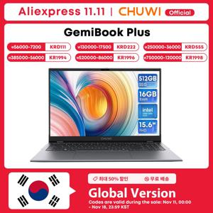 CHUWI GemiBook Plus 15.6 인치 노트북, 16GB RAM 512GB SSD 컴퓨터, 윈도우 11 노트북, 12 세대 인텔 알더 레이크 N100, 최대 3.4GHz