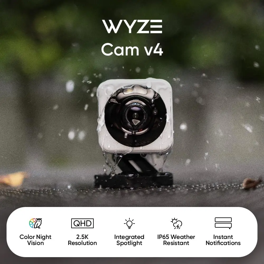 Wyze Cam v4, 2K HD 와이파이 스마트 홈 보안 카메라, 실내 및 실외용, 애완 동물 아기 모니터, 모션 활성화 스포트라이트, 사이렌