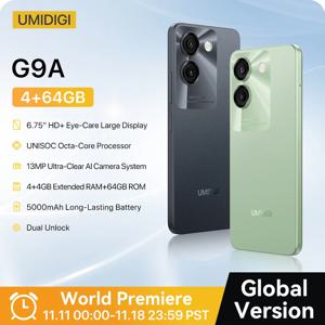 UMIDIGI G9A 안드로이드 14 스마트폰, 옥타코어 13MP 카메라, 64GB 6.75 인치 물방울 HD + 5000mAh 배터리, 듀얼 SIM 카드 핸드폰