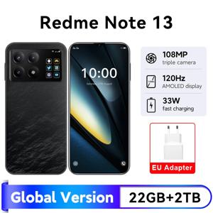 글로벌 Redme 노트 13 스마트폰 7.3 HD 스크린, 안드로이드 14 셀룰라 5G 듀얼 심 페이스 언락, 22G + 2TB, 8000mAh, 신제품