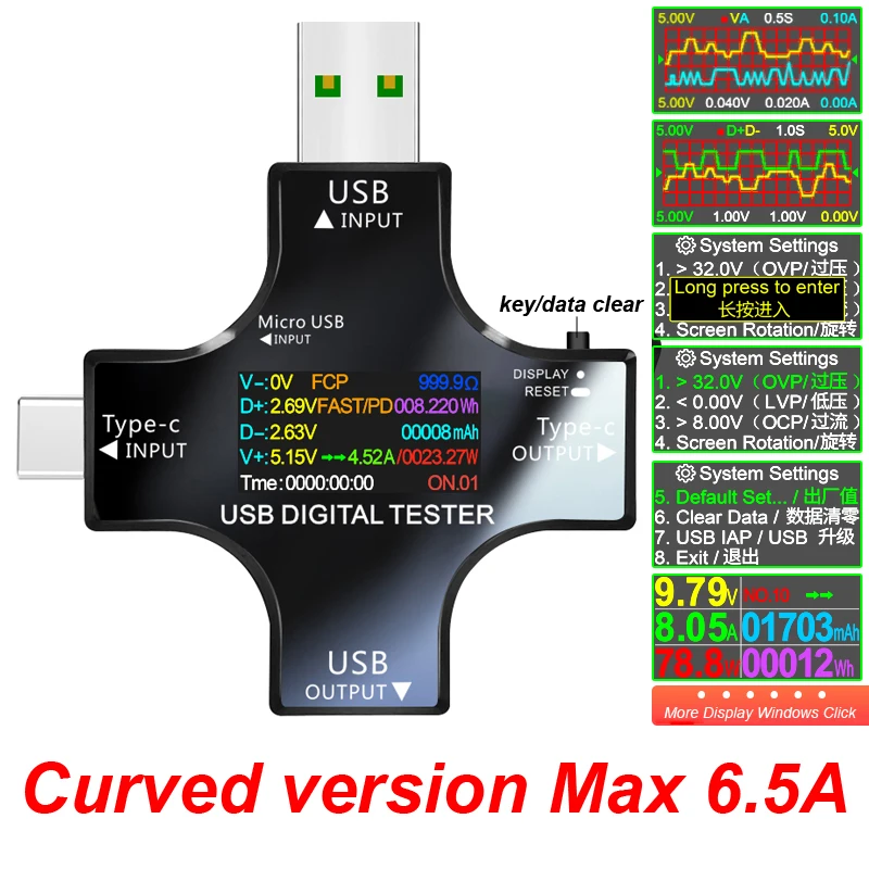 USB 테스터 TFT 컬러 블루투스 타입-C PD 디지털 전압계 전류계 전압 전류 테스터, Usb 테스터