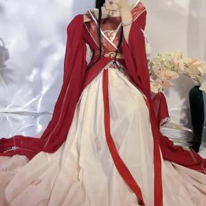 레트로 중국 스타일 레드 Vestido Hanfu 원피스 여성 전통 프린트 롱 스커트 5 종 세트, 우아한 소녀 파티 스커트 세트, 2024