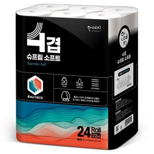 한예지  4겹 슈프림소프트 천연펄프 화장지 24롤 1팩