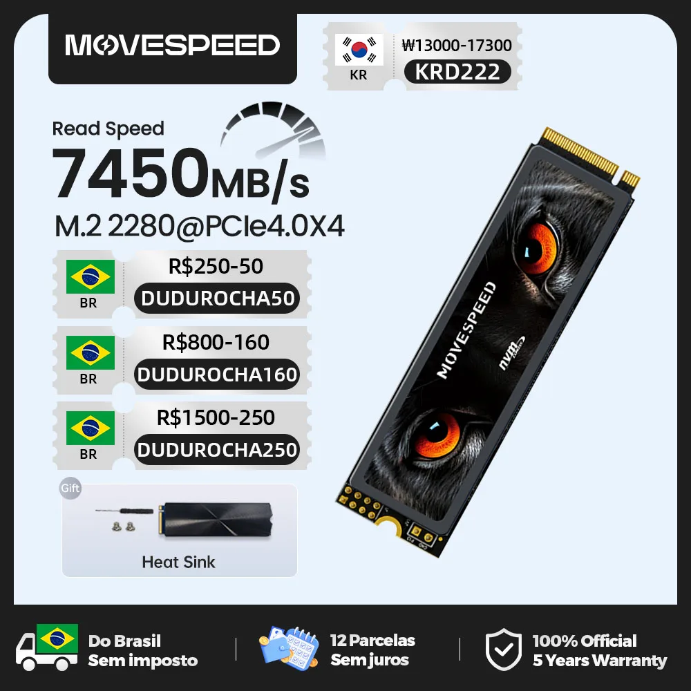 MOVESPEED 내장 솔리드 스테이트 하드 디스크, 7450 MB/s SSD NVMe M.2 2280 4TB 2TB 1TB, M2 PCIe 4.0x4 2280 SSD 드라이브, PS5 노트북 PC용