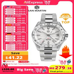 San Martin 남성용 럭셔리 비즈니스 원피스 GMT 시계, 39mm 사막 질감, NH34 자동 기계식 방수, 100m 야광 SN0129, 신제품