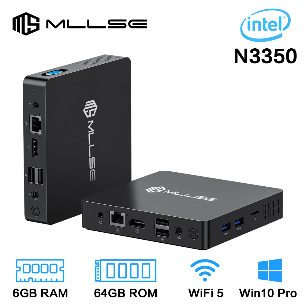 MLLSE 미니 PC 인텔 셀러론 N3350 CPU, 6G RAM, 64G ROM, USB3.0, Win10, 와이파이, 블루투스 4.2, 데스크탑 휴대용 컴퓨터, M2