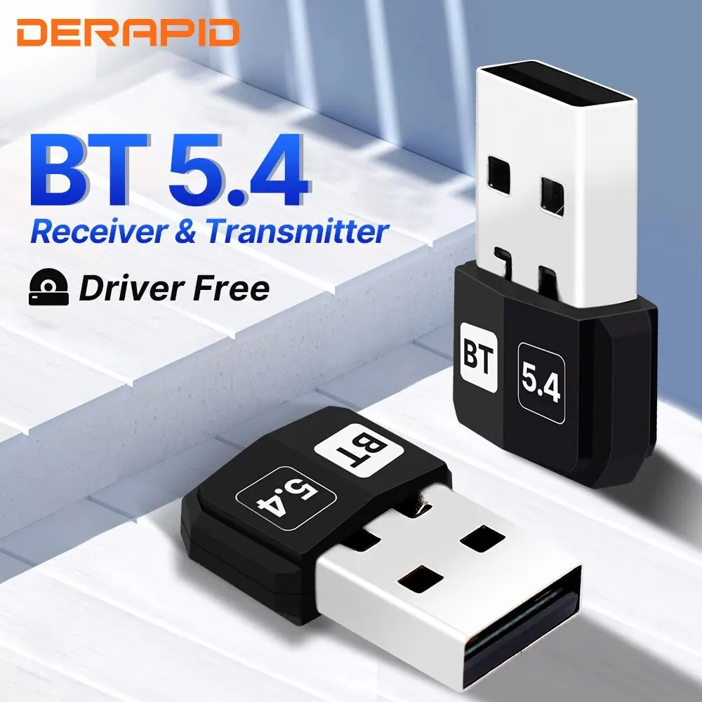 USB 블루투스 5.4 어댑터 오디오 동글 어댑터, 미니 USB 무선 리시버/송신기, PC 및 노트북 드라이버 무료, Win10/11