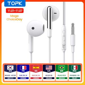 TOPK 인이어 볼륨 컨트롤 이어폰, 마이크 포함, 3.5mm 잭, 아이폰 안드로이드용 범용