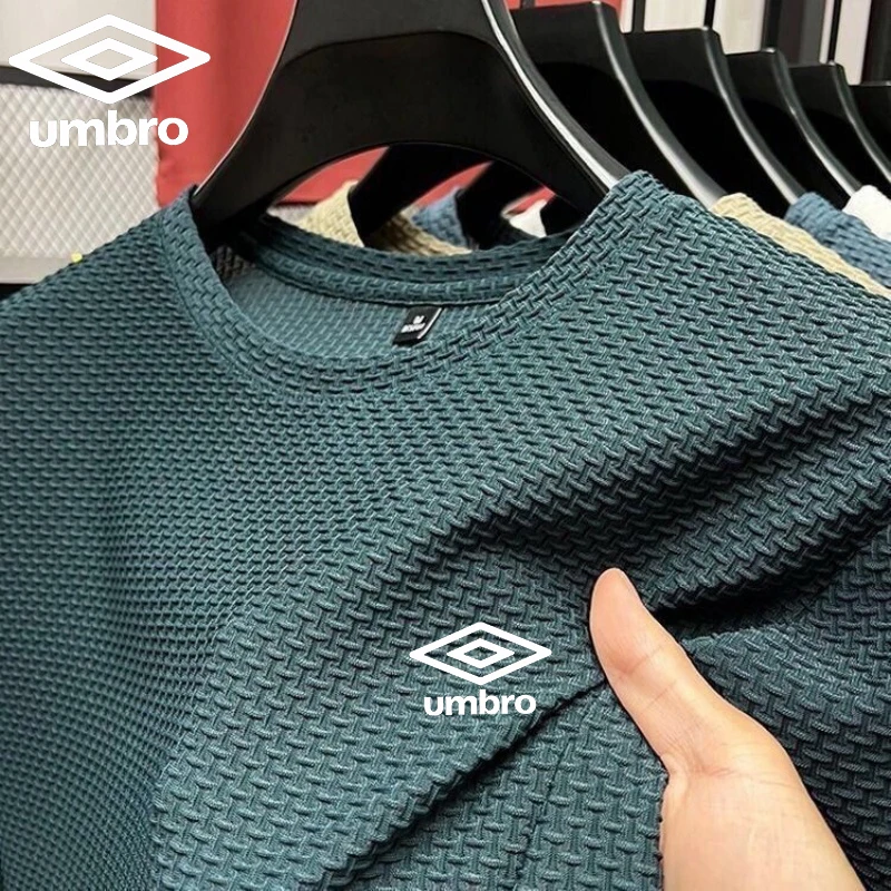 남성용 하이엔드 자수 Umbro 아이스 실크 메쉬 반팔 티셔츠, 캐주얼 통기성 폴로 탑, 여름 패션