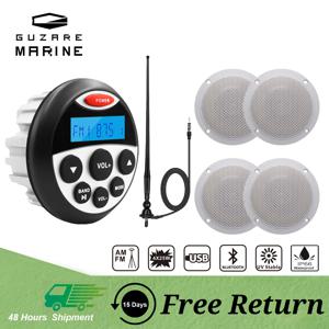 GUZARE MARINE 라디오 스테레오 보트, 방수 블루투스 USB, 4 인치, 240W 해양 스피커, FM 안테나, 해상 오디오 시스템 세트, 4 개