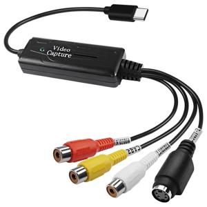 AV to USB C 컨버터 비디오 캡처 카드 어댑터, 1 채널 AV NTSC PAL 비디오 S 비디오, 컴포지트 to USB 컨버터