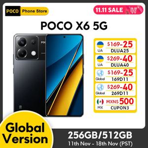 포코 X6 5G 글로벌 버전 스마트폰, 스냅드래곤 7s Gen 2, 120Hz AMOLED 디스플레이, 64MP 트리플 카메라, 67W, 5100mAh NFC, 256GB, 512GB