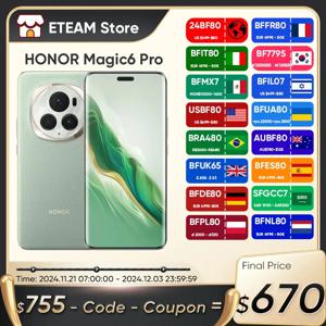 HONOR Magic6 Pro 글로벌 버전 스마트폰, 스냅드래곤 8 Gen 3, 6.8 인치 쿼드 커브 플로팅 스크린, 180MP 잠망경 망원 카메라 6