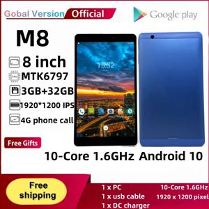 안드로이드 10.0 태블릿 PC, 8 인치, 3GB RAM, 32GB ROM, 4G 전화 통화, 10 코어 MTK6797 듀얼 카메라, 1920*1200 IPS 스크린, 1.6GHz WIFI