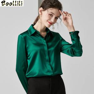 Boollili 리얼 실크 셔츠 여성상의 및 블라우스 긴 소매 블라우스 봄 가을 한국 패션 의류 여성 Blusas